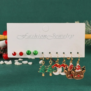 Detailed set of 5 pairs of Christmas earrings including reindeer and Santa on a white card