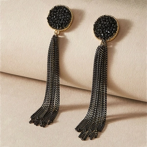 Vintage Dark Style Long Tassel Dangle Earrings With Rhinestone And Steel Earring Post For Women Retro Party Accessories