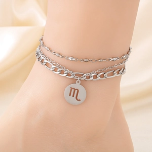 Bracelet de cheville multicouche en acier argenté avec pendentif signe Scorpion