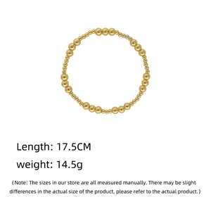 Bracciale elastico con perline placcate oro 18K lucido, lunghezza di 17,5 cm