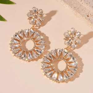 Elegant gold flower hoop earrings with crystal rhinestones for formal occasions