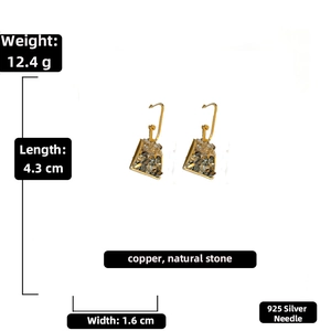 Detail showing 12.4g weight and 4.3cm length for silver needle crystal earrings
