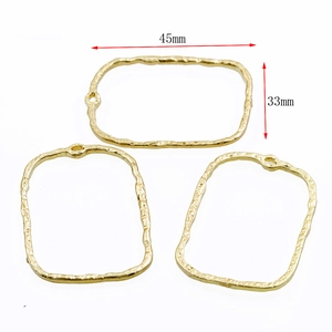 Golden textured rectangle pendant for jewelry making with hammered finish, 45mm x 33mm size