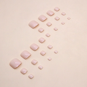 Glossy nude pink press-on toenails with aurora finish, 24 pieces for women foot nails