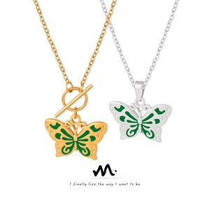 Collier Pendentif Papillon en Acier Titane Chic Design Goutte d'Huile en Émail Bijoux de Mode pour Femmes Accessoire Quotidien Élégant Cadeau