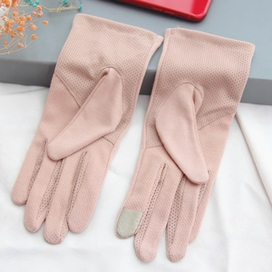 Pink breathable cotton sun protection gloves with touchscreen finger and non-slip palm grip