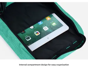 Detail view of the interior compartment featuring a dedicated pocket for a tablet computer