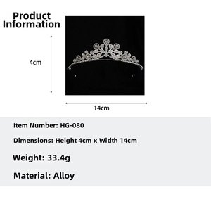 Detailed dimensions of silver rhinestone crown showing 4cm height and 14cm width