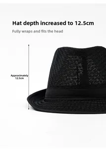 Detailansicht der 12,5 cm tiefen Krone dieses atmungsaktiven schwarzen Sonnenhuts für Herren