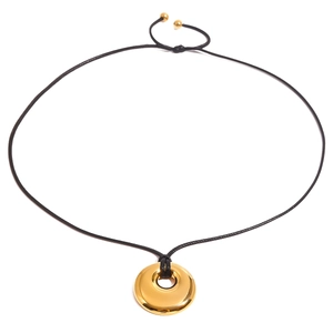 Minimalist gold hollow circular pendant on adjustable black cord necklace for women