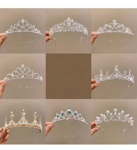 Detailed collection of silver bridal tiaras with white rhinestones and colorful gemstones