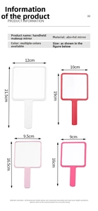 Detailed size specifications for square handheld makeup mirrors in multiple sizes and colors