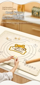 Detailed top view of silicone pastry mat with corgi design and measurement markings