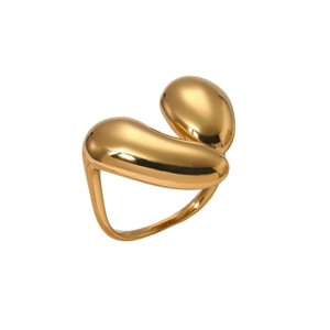 Irregular 316 stainless steel double layer open ring with polished gold finish