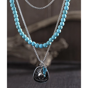 Vintage hip hop silver chain with turquoise beads and a western saddle cactus pendant