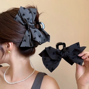Elegante molletta per capelli in tessuto grigio con fiocco per chignon e coda