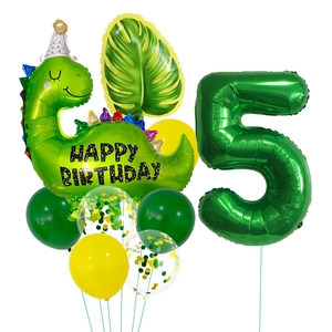 Kit ballons dinosaure vert 32 pouces avec chiffre 5 pour décoration d'anniversaire enfant