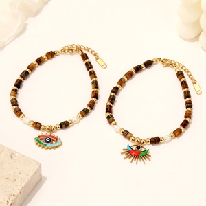 Bracciale di perline Occhio del Male con occhio di tigre e ciondoli smaltati colorati