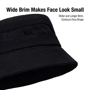 Wide brim black sun hat with breathable mesh panels for outdoor hiking protection