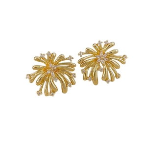 Elegant 18k gold plated firework stud earrings with zircon crystals and pearls