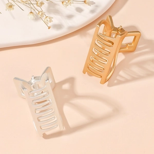 Rectangle hollow metal hair claw clips in gold and silver finish for high ponytail styling