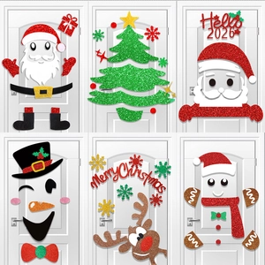 Adesivi natalizi glitterati per porte e pareti con Babbo Natale, renne e alberi di Natale