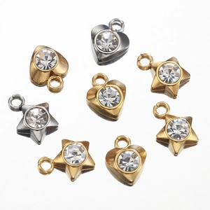Pendentifs cœur et étoile en acier inoxydable or 14K et argent avec cristaux