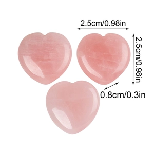 Three 25mm heart-shaped rose quartz stones with clear size markings on white background