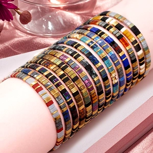 Bracelet Perles Tila Fait Main Bohème Bijou Géométrique En Émail Et Verre Élastique Réglable