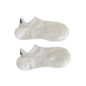 White cotton low-cut no-show socks featuring cute black bear embroidery on the heel
