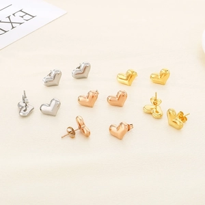 Boucles d'oreilles cœur 3D en acier inoxydable poli or 18K argent et rose doré