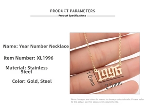 Detailed size parameters of 1996 stainless steel gold year pendant necklace for women