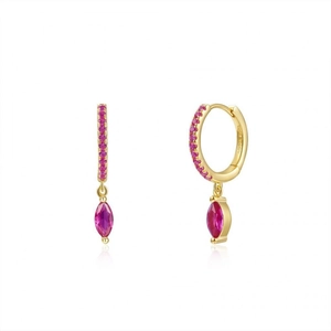 Boucles d'oreilles créoles en argent 925 plaqué or 18K avec zircons rouges marquise