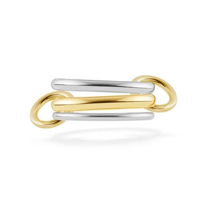 Close-up of dual-tone gold and silver tungsten steel ring link showing metallic texture