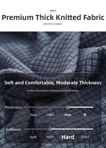 Close-up of dark grey thick knitted fabric with waffle texture for stool covers