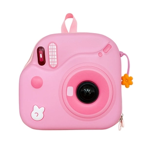 Zaino rigido rosa a forma di fotocamera per bambini con simpatica stampa a coniglietto