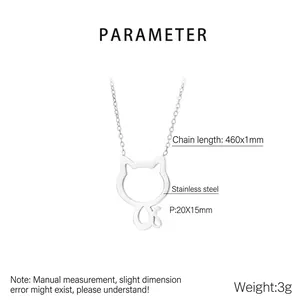 Detailed size specifications for the stainless steel hollow cat pendant necklace