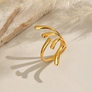 Minimalist 18k gold plated stainless steel multi-layer spiral geometric ring for daily wear