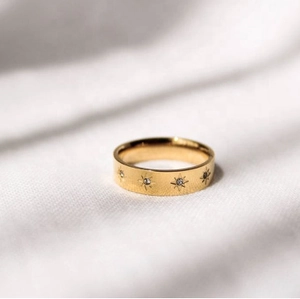 18K Gold Plated Stainless Steel Octagonal Star Signet Ring For Women Sparkling Rhinestone CZ Fashion North Star Finger Ring Jewelry Gift