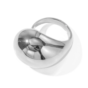 Detailed view of heavy polished teardrop ring in 18K gold plated stainless steel finish