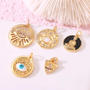 Evil Eye Buddha Pendant Charms Copper 14K Gold Plated Zircon Enamel Jewelry Making DIY Accessories Minimalism Style