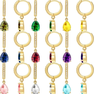 Teardrop dangle earrings with colorful zircon stones in gold plated setting