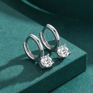 Elegant S925 sterling silver hoop earrings with sparkling round cubic zirconia stones