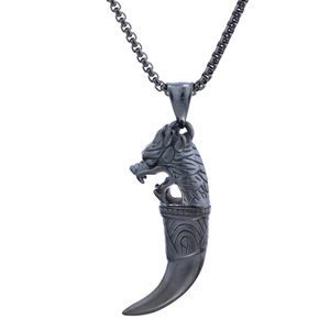 Vintage stainless steel tribal necklace with wolf head and claw totem pendant