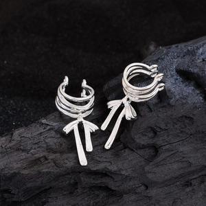 Bow Knot Tassel Ear Bone Clip Copper Silver Color Non Pierced Balletcore Style Minimalist Earrings For Women