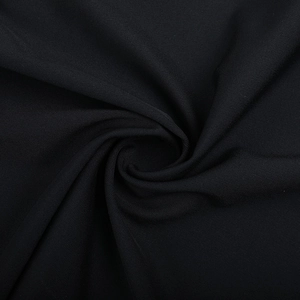 Detailed close-up of high-density black knit fabric showing smooth texture and drape