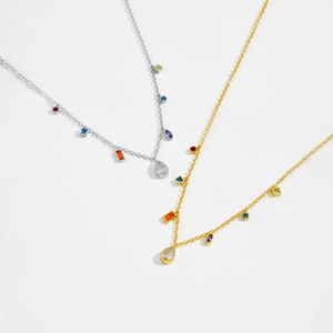 Elegant S925 sterling silver rainbow pear shaped zircon necklaces in gold and silver finish