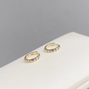 Three-piece set of C-shaped gold-plated stud earrings with micro-pave cubic zirconia