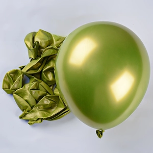 Detail of 12-inch thickened olive green chrome metallic latex balloons for parties