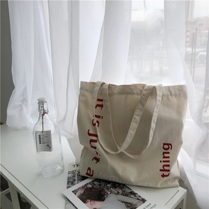 Canvas Tote Bag Large Capacity Shoulder Bag Letter Print Cotton Lining Casual Shopping Aesthetic Korean Style Women